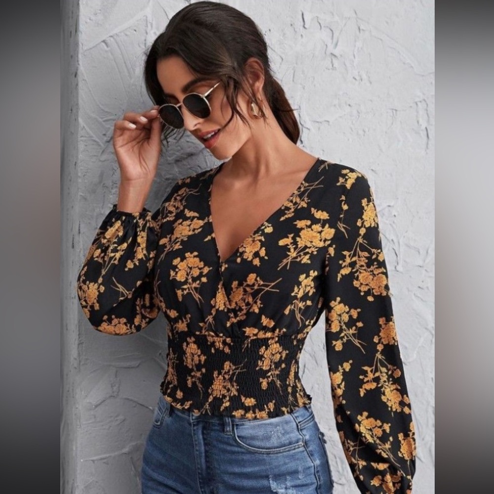 Shein floral long sleeve‎ blouse size Small